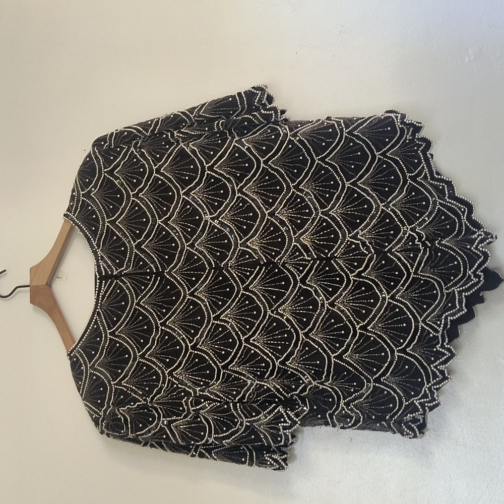 Vintage Laurence Kazar 100% Silk Black and White Beaded Pearl Blouse Sz 3X Women - Picture 13 of 17